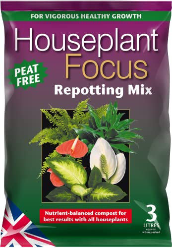 Houseplant Focus Repotting Mix, 3L - Growth Technology Potting Soil for Indoor Plants - Peat-Free Compost Soil - Professional Grade House Plant Food, Brown