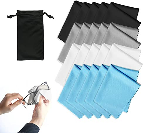CQQNIU Mikrofaser-Brillenputztücher mit Aufbewahrungstasche, fusselfreies Linsentuch für Linsen, Brillen, Bildschirme, Tablets, 20 Stück
