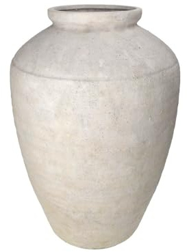 Keyhomestore -Anfora Pflanzgefäß aus Stein weiß grau H 40 cm – dekorativer Topf für Pflanzen und Blumen – Eleganter und langlebiger Gartentopf für Veranda, Balkon, Terrasse
