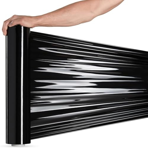 RAGO® Film Étirable Déménagement Noir 300m - Rouleau Emballage Colis 9,5 × 9,5 × 40 cm - Film Palette Pour Emballage
