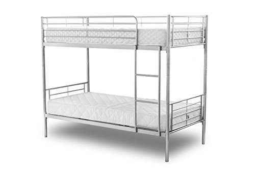Kelsey Stores Chicago Silver Metal Bunk Bed Split Into 2 Beds Single 3FT Twin Sleeper Posts 38MM Children Bed Frame