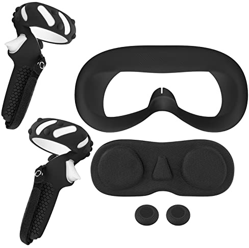 Geekria VR-Schutz-Set, kompatibel mit Pico Neo 3, Touch-Controller-Griffabdeckung, schweißfeste Silikon-Gesichtspads & -Kissen, Rocker Cap, Ersatz-Game-Kit (Schwarz)