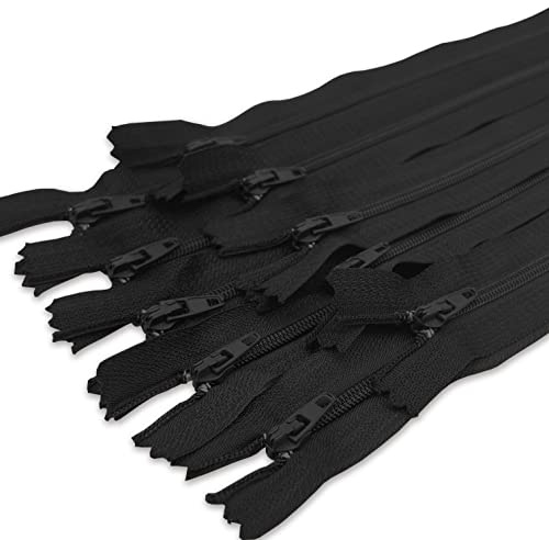 MARARDI [förpackning 10] dragkedjor [svart] nylon [20 cm] sömnad och pyssel för kläder, väskor, tyg för symaskin, lapptäcke, plast, bomull, dragkedja med metalldragkedja
