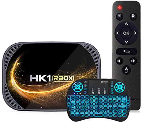 AMITVA Android TV Box 11.0 4GB RAM 128GB Rom Set Top Box Smart TV Box Amlogic S905W4 Ultra HD 8K/4K HDR AV1 WiFi 2.4G 5.8Ghz BT 4.1 USB 2.0 con Mini Tastiera Wireless Retroilluminata,4gb+32gb
