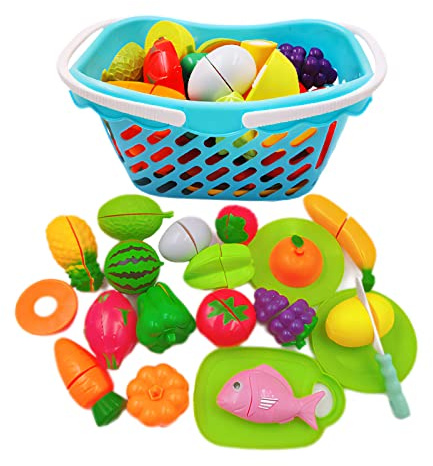 TLHWIN Ensemble de jouets de cuisine, jouet alimentaire pour enfants, filles, garçons, jeu de rôle, cadeau avec panier, cadeau de jeu éducatif pour enfants de 2 ans et plus