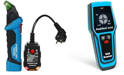 PeakTech 3432 säkringsfinnare, lokaliseringsanordning för kretsar, spänningsprovare kontaktlös med uttagstestare & PeakTech 3433 - Digital väggskanner, digital lokaliserare, studsökare