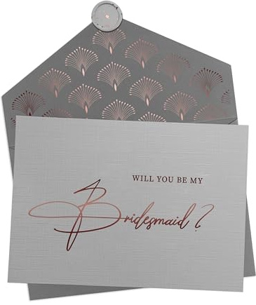 Joli Coon 5 Will You Be My Bridesmaid Cards, with envelopes and wax seals | 350gsm textured designer paper, rose-gold foil finish, space for personal bridesmaid proposals, premium stationery