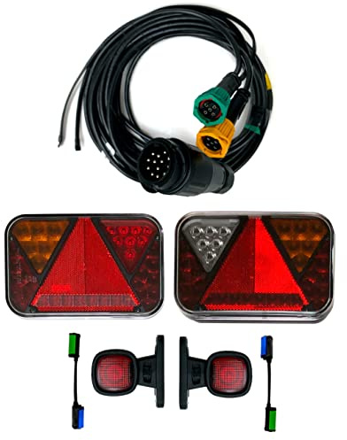 MelTruck Anhängerbeleuchtung Set LED 12V E9, 2x Rückleuchte 6 Funktionen mit Rückfahr- & Nebelleuchte, 2x Umrissleuchte, 13-pol Kabel, für Anhänger Trailer Wohnwagen LKW
