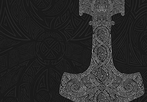 wandmotiv24 Fototapete Wikinger Rune dunkelgrau, 200 x 140cm - selbstklebende Strukturtapete, Wanddeko, Wandbild, Wandtapete, hellgrau Kelten Kreuz Hammer M6683