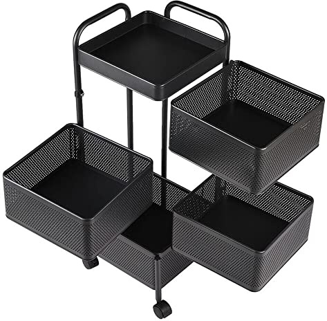 HYGRAD BUILT TO SURVIVE 3, 4, 5 Tier Rolling Multi-purpose Metal Rotating Detachable Mesh Potato/Fruits/Vegetable Storage Baskets Shelf Organizer Tidy Kitchen Rack With Wheels (4 Tier)
