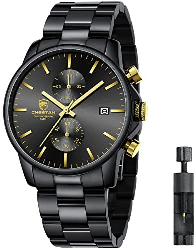 Affute Uhren Herren mit Edelstahl und Metall, Leger, Wasserdicht, Chronograph, Quarzuhr, Automatisches Datum, Bunte Zeiger Armbanduhr Herren - N Gold Schwarz