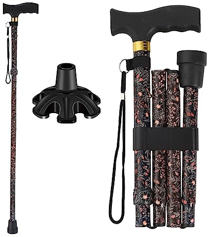 Walking Cane PANZHENG Cane for Man/Woman | Mobility & Daily Living Aids | 5-Level Height Adjustable Walking Stick | Comfortable Plastic T-Handle Portable Walking Stick Folding Cane
