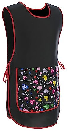 H HANSEL HOME Grembiule Pulizia Igiene Casacca Donna da Lavoro, Uniforme da Lavoro - Nero con Disegno a Cuore