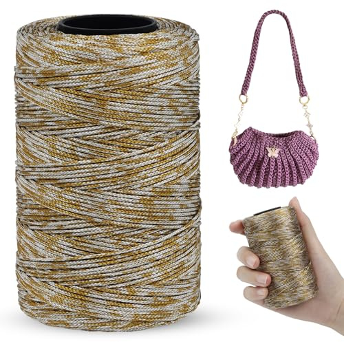 LEREATI Cordino per Borse Uncinetto Piatto Filo Macrame 1mm x 230m Macrame Corda Colorata Cordoncino per Borse a Uncinetto, Arazzo da Parete, Acchiappasogni, Fai da Te (Giallo-Cammello)