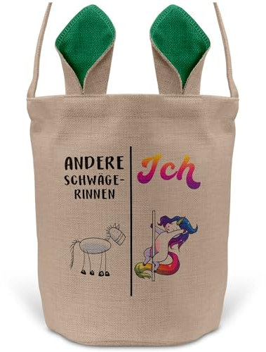 22Feels Schwägerin Osterkorb mit Henkel Ostergeschenk Tragetasche Ostern Deko Osternest Körbchen Hasenohren (Beige/Grün)