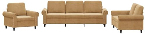 vidaXL Sofagarnitur 3-TLG., Sessel Couch mit Kissen, Sofa Wohnzimmersofa mit Armlehnen, Couchgarnitur Designsofa Sitzmöbel Polstermöbel, Braun Samt