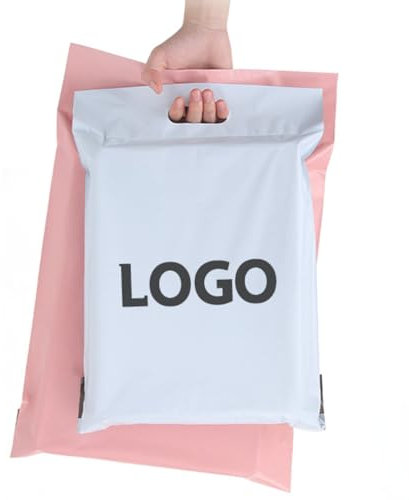gorm 50 Stück personalisierte Versandtaschen mit Logo, personalisierbar, aus Kunststoff, Geschenkbeutel, Schuhkarton, Produktverpackung, wasserdicht, Express-Taschen, Logo-Druck (Weiß, 25 x 33 cm)