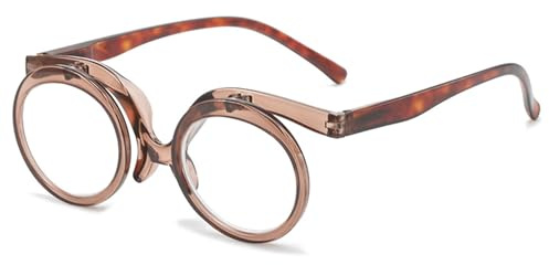Lanomi klappbare Rund Lesebrille Damen Herren Kunststoff Oval Lesehilfe Makeup Sehhilfe HD Linse 90 Grad Flip Up Brille