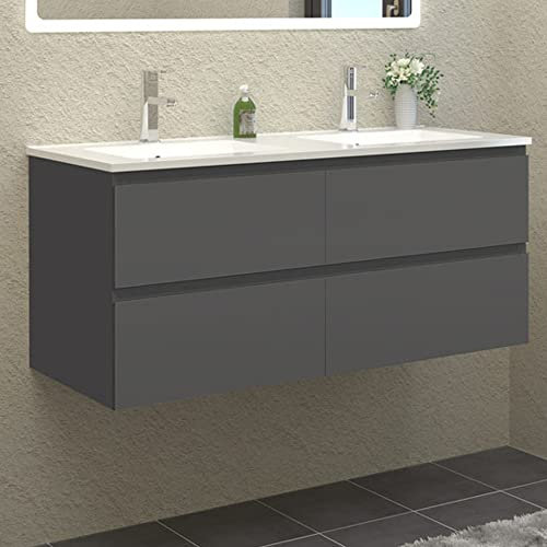 HAPAOSO Meuble de Salle de Bain Double Vasque 120 cm + Casier Couleur Anthracite（Quatre tiroirs）