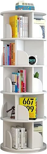 GaRcan Drehbares Bücherregal, 2/3/4/5, rundes, drehbares Bücherregal, Bücherregal für Zuhause, hochdichtes Bücherregal, hohes Bücherregal mit Schallwand für Arbeitszimmer, Büro (weiß, 46 x 160 cm)