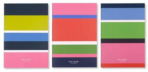 kate spade new york Dreifach-Notizbuch-Set mit weichem Einband, 3er-Pack, liniert, Reisetagebücher mit 80 Seiten pro Buch, Sunny Day Stripe