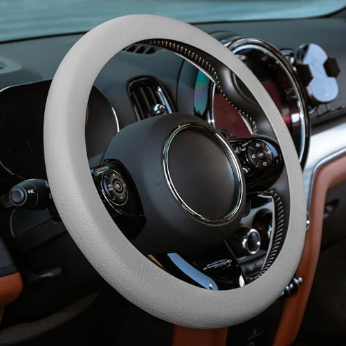 Spurtar Funda Volante Coche Universal, Accesorios Coche, Cubre Volante Coche Camion de Silicona Elástica y con Textura Similar al Cuero, Adecuado con un Diámetro de 38-42 cm Cubre Protector, Gris