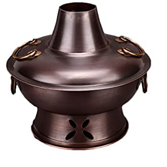 RoyamS Traditional Hot Pot,Copper Hot Pot，household Dual-use Charcoal Electric Pot Charcoal Old-fashioned Furnace Plug Electric Copper Pot Old Beijing Non-Stick (Color : Brown)