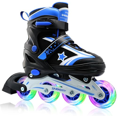 SMOOJOY Kids Inline Skates for Boys, Girls and Youth, All Light-Up Wheels Aluminum Frame Blade Black Blue Skate for Beginners Ages 5-8, Perfect for Indoors and Outdoors
