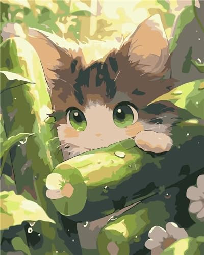 Cekog Malen Nach Zahlen Erwachsene Süße Katze DIY Handgemalt Ölgemälde Leinwand Kits für Erwachsene Kinder mit Pinseln Acrylpigment Zeichnung Paint by Numbers für Haus Wand Decor 60x75cm,mit Rahmen