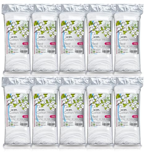 RE-GEN Wattefalte, 1 kg, 1000 g (10 x 100 g Packungen), reine natürliche 100 % Baumwolle, superweich, saugfähig, sanft zu empfindlicher Haut, wiederverschließbare Verpackung, leicht abreißbar,