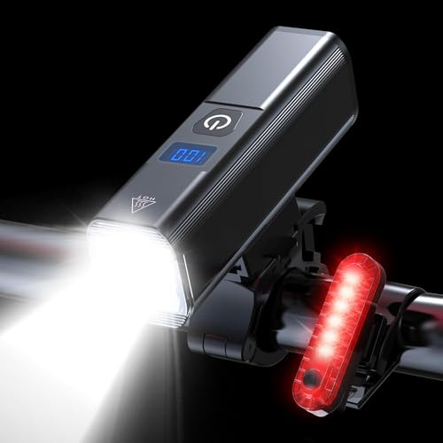 2026 New Bike Lights for Night Riding, Aluminum 1200 Lumens Rechargeable 6000mAh Super Bright Bicycle Headlight and Back Taillight, Waterproof LED Display 6+4 Modes Bicycle Lights Sets