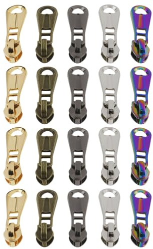 OTOTEC 20 Stück Reißverschlussschieber In Herzform Nr. 5 Ersatz für Nylon-Spulenreißverschluss 42 X 12,5 Mm für Gepäck Koffer Taschen Stiefel Kleidung Gold/Silber/Bronze/Regenbogen/Bronze