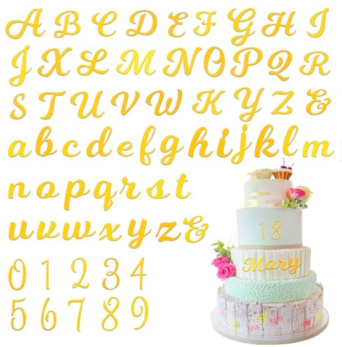 64 Pcs Golden Cake Toppers Alphabet Numbers Acrylic Cake Top Decoration Mirror Cupcake Banner Sticks Pastry Decor Sign for Party Anniversary Baby Shower Personalized Supplies