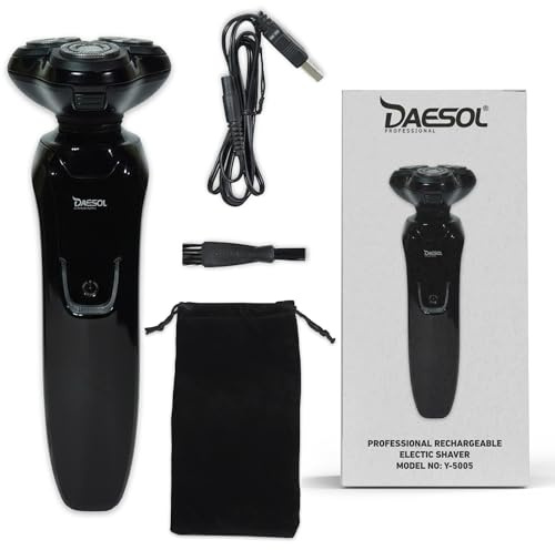 DAESOL PROFESSIONAL Electric Shaver for Men Grooming - Waterproof Rotary Mens Face Shaver with Skin Safe, 120 Min Usage Cordless Beard & Hair Trimmer, Low Noise Electric Razor for Wet & Dry Shaving