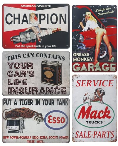 SPORWAY Set di 5 targhe in metallo retrò, 20 x 30 cm, decorazione vintage per garage, auto, negozio e casa