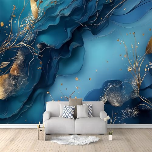 Fotomurales 3D Patrón Abstracto De Mármol Azul 400x280 cm Papel Pintado Fotográfico, Decoración De la Pared Murales para Salón, Dormitorio, Habitación para Niños, Pared de TV