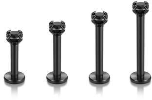 PiercingJak 4Stk Tragus Piercing mit Zirkonia Schwarz Chirurgenstahl Lippenpiercing Labret Medusa Monroe Ohr Klein Helix Stud Piercing Stäbe Stecker 1.2mm 6mm 8mm 10mm 12mm