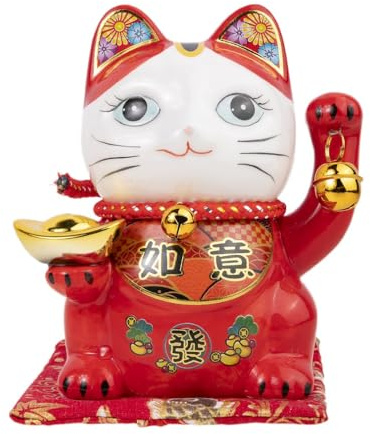lachineuse Katze des GLÜCKS und des GLÜCKS – Die japanische Maneki Neko – Rot – Sparschwein – Japanische Dekoration – Japanische asiatische Geschenkidee, 0,3 Kg