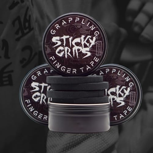 Sticky Grips Jiu Jitsu Tape - Pink, Black & Red Grappling Finger Tape for Wrestling, BJJ & MMA - Optimal Grip Support & Injury Prevention - Pack of 4 Rolls (Black)