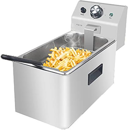 Friggitrice elettrica in Acciaio Inox da 4L/6L, Macchina per friggere Professionale da banco, Vasca Singola con cestello e Coperchio, per Uso Commerciale e Domestico