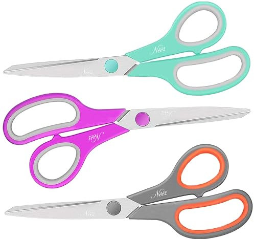 ARSUK 3-Pack All Purpose Scissors – 8.4 Ultra Sharp Stainless Steel Blades, Ergonomic Soft-Grip Handles – Heavy Duty Scissors for Household Office Teachers School Craft & Kitchen Use (Multicolor)