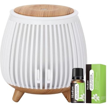 Diffuser Ultrasonic Aroma Humidifier – Portable USB Mini Essential Oil Diffuser with LED Mood Light – Cool Mist Air Freshener for Home, Office, Car, Bedroom, Travel - 140ml (Wood Grain White)