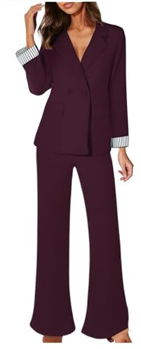 Conjunto de Traje Talla Grande, Trajes de 2 Piezas para Mujer Elegante, Blazer y Pantalones con Bolsillos Chaqueta de Manga Larga Corte Ajustado Color Sólido para Otoño y Invierno Oficina Trabajo