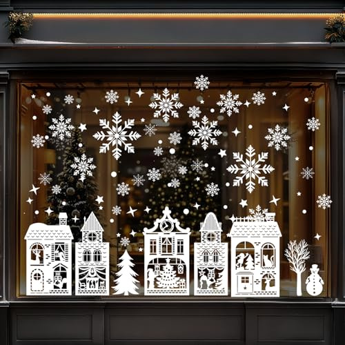 AVAKY Stickers Noel Fenetre XXL, Grand Deco Autocollant Noel Fenetre Electrostatique, 184Pcs Blanc Decoration Vitrophanie Noel Réutilisable pour Vitrine Verre Vitre Porte