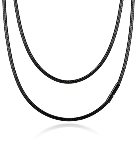 VNOX Mens Leather Necklace Cord-2/3 mm Width Chain with Stainless Steel Clasp, Waterproof Black Cord Chain for Men Women, Gift for Birthday valentines day, 55cm（21.65”）-2mm(0.08”)