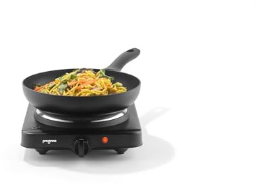 Progress Single Hot Plate – Electric Hob Stove, Adjustable Temperature Dial with 5 Heat Settings, Compact, Power Indicator Lights, Camping, Students, Holiday Homes, Caravans, Travelling, 1500W