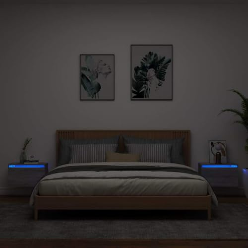 Frdhee Tavolino da console, comodini da parete con luci a LED, 2 pezzi, grigio, comodino per camera da letto o soggiorno