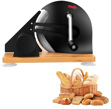 Yinnhom Affettatrice manuale per pane, affettatrice multiuso in acciaio inox con bilancia e ventose, spessore regolabile per fette uniformi, lama affilata, spessore di taglio 0-20 mm per pane