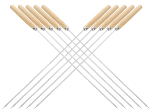 Mobestech Spiedini per Grigliate in Acciaio Inox 50 Pezzi Manico in Legno 35 CM, Spiedini Lunghi Riutilizzabili per Barbecue da Campo, per Carne, Verdure e Antipasti