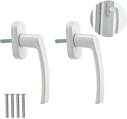 2 pcs Poignées Fenêtre Sécurisées en Aluminium Blanc, Design Ergonomique, Protection Intérieure et Extérieure, Compatible avec Porte-Fenêtre PVC UPVC, Inclut Vis pour Installation Facile